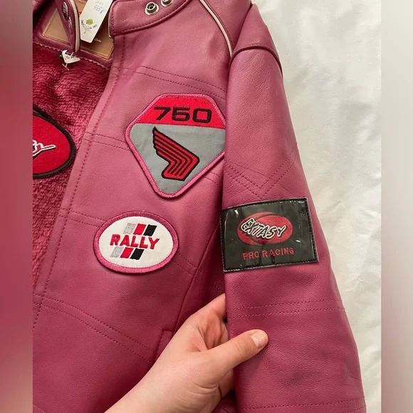 extasy fuschia pink leather moto jacket - Picture 9 of 14